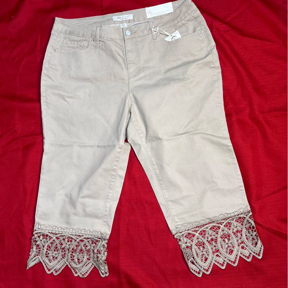 Cato Collection Limited Edition Hi-Rise Crop Jeans 18W Plus Crochet Doily Trim